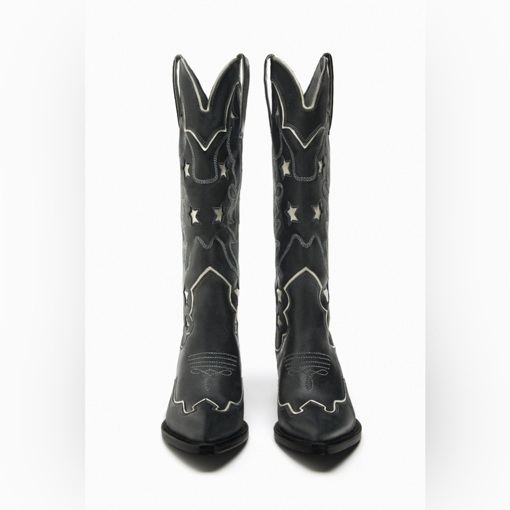 Zara cowboy boots leather western star southwestern cowgirl - Picture 7 of 12